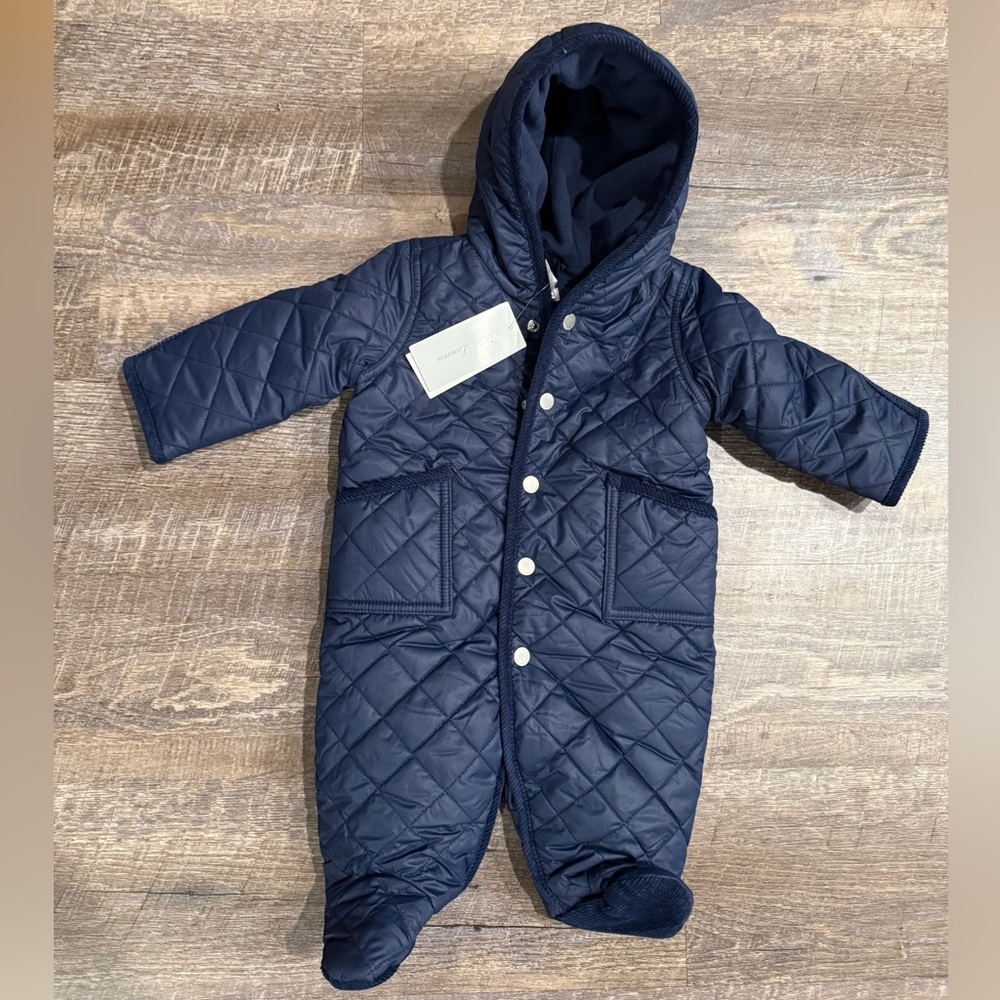Navy Quilted Hooded Baby Snowsuit